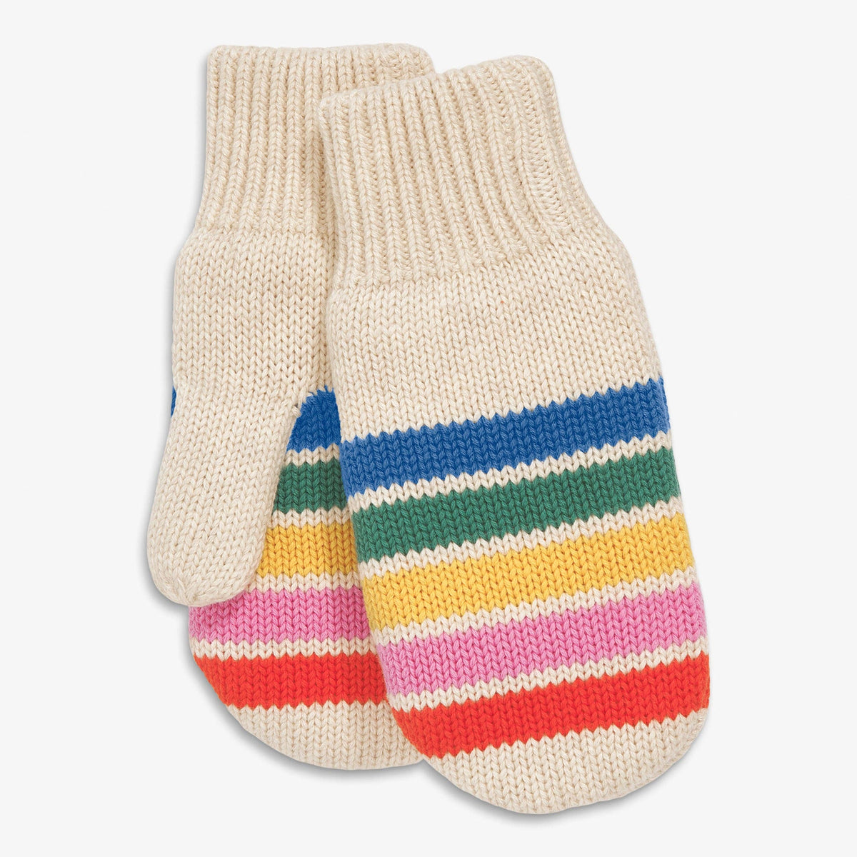 Kids knit mittens in rainbow stripe