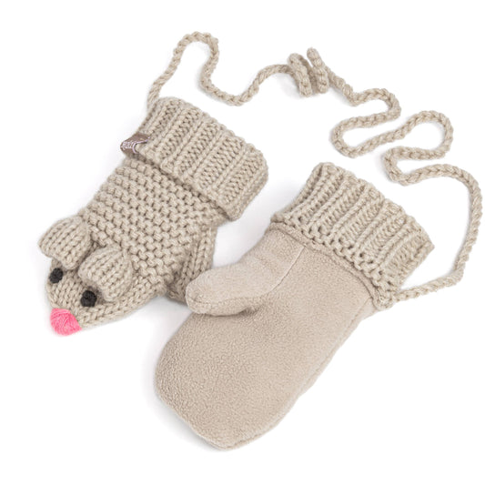 Knitted Mouse Mittens- Toddler / Little Kids - Oat Beige