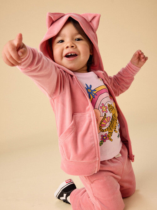 Cat Ears Velour Hoodie / Mauveglow