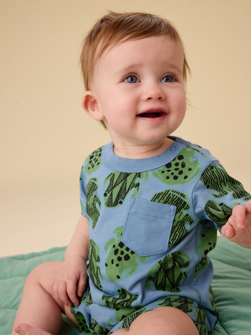 POCKET SHORTIE BABY ROMPER- HOPALONG FROGS