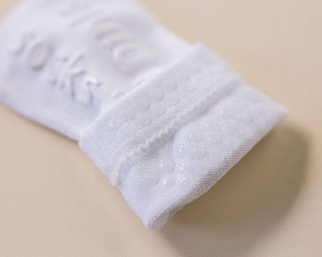 Cleary - White Non-Slip Silicone Grip Baby, Kids Ankle Socks