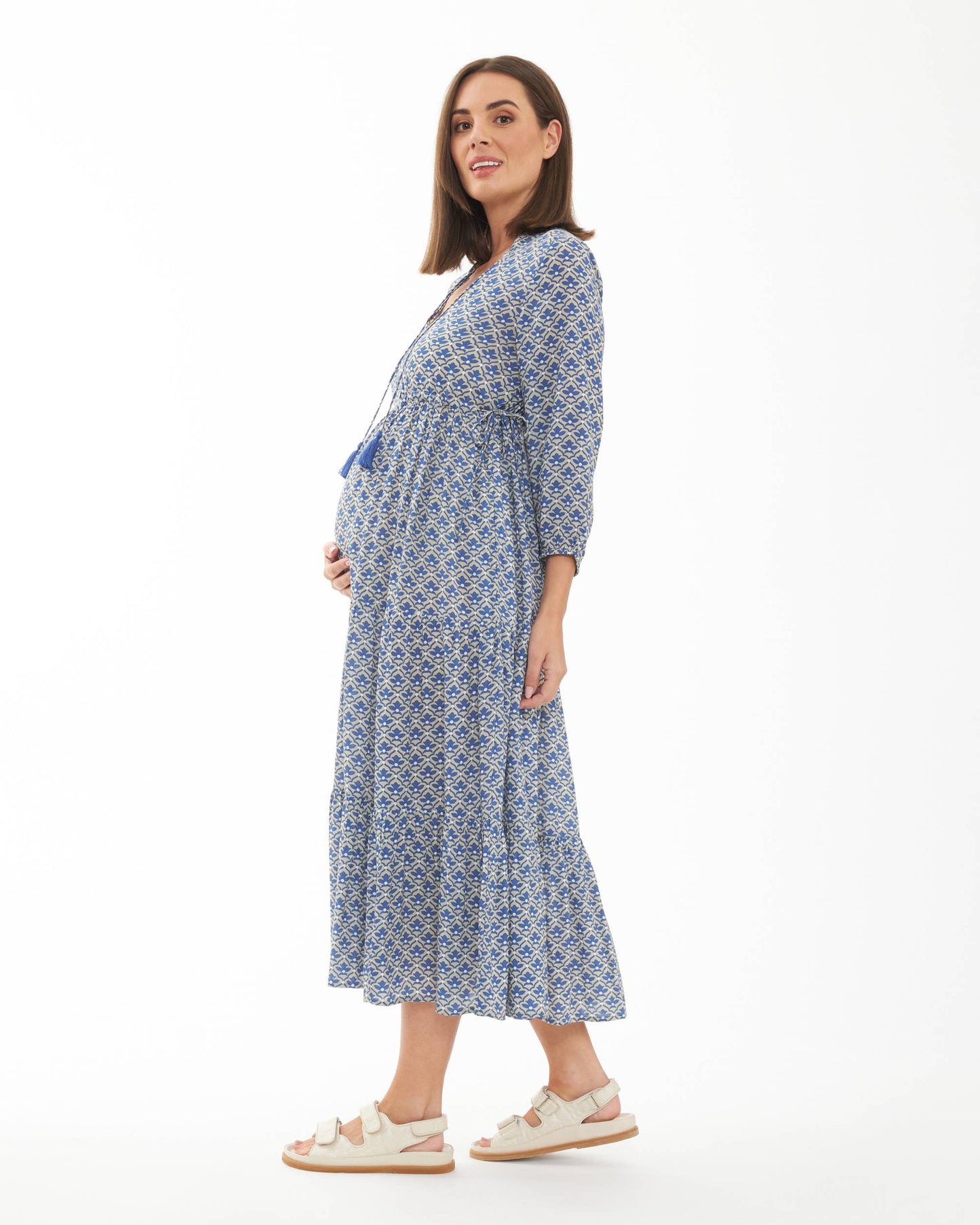 Mila Longline Tiered Dress Natural / Petrol