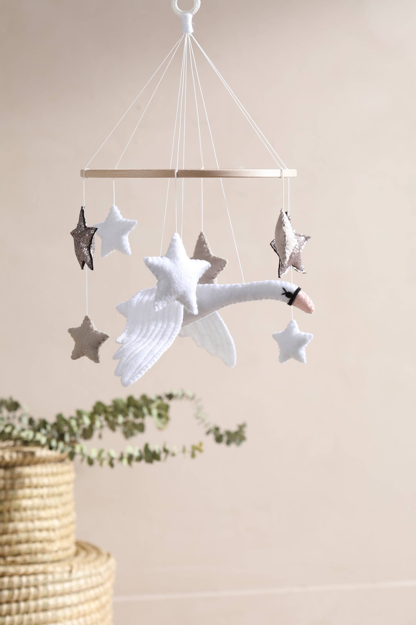 SWAN baby mobile, bird, gift, girl, hanging, neutral