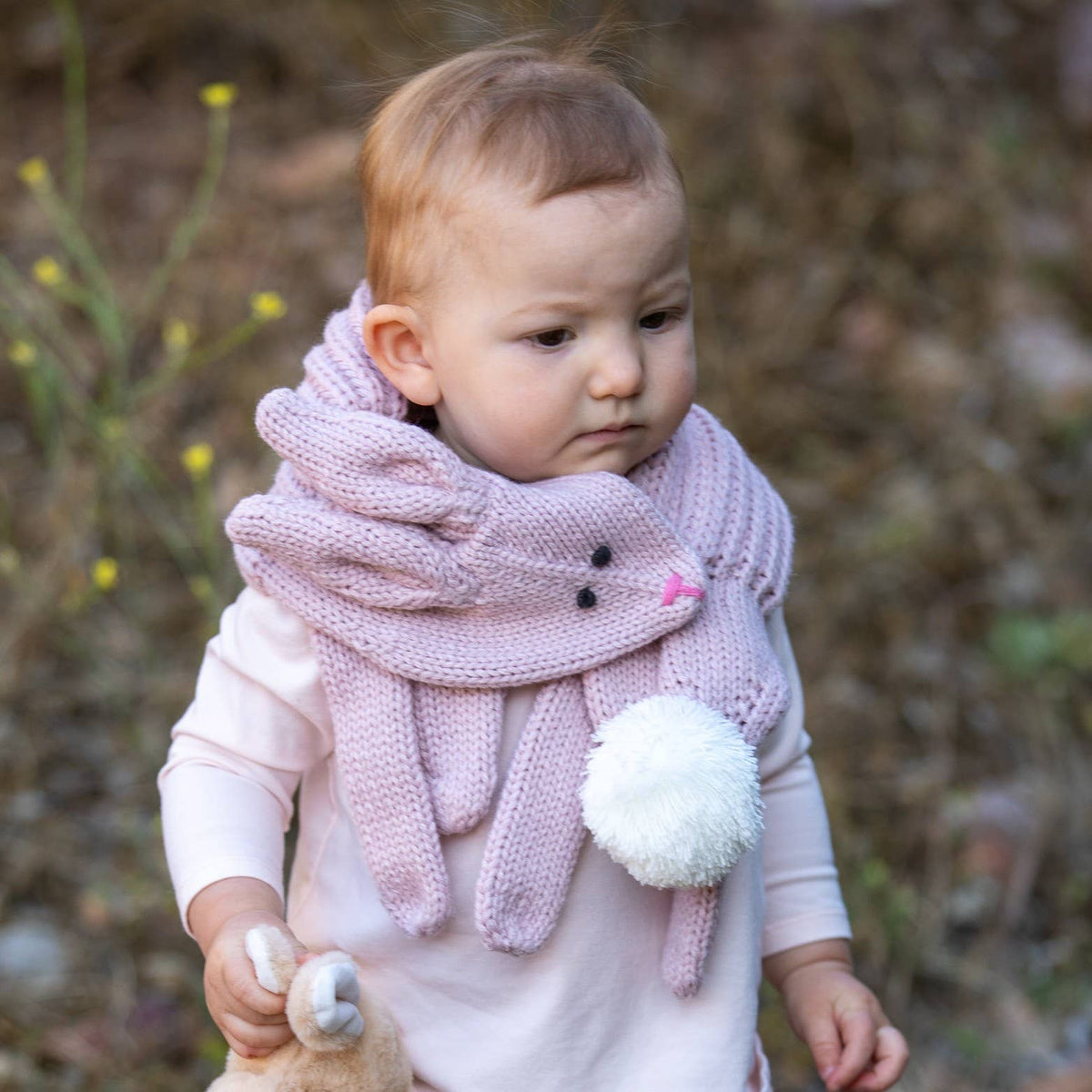 Girls Winter Bunny Scarf - Knit Neck Wrap 3-12, Pale Mauve