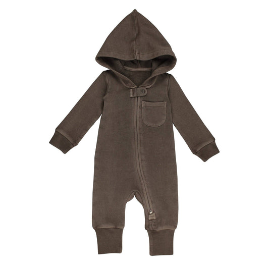 Organic Cozy Zipper Romper in Bark