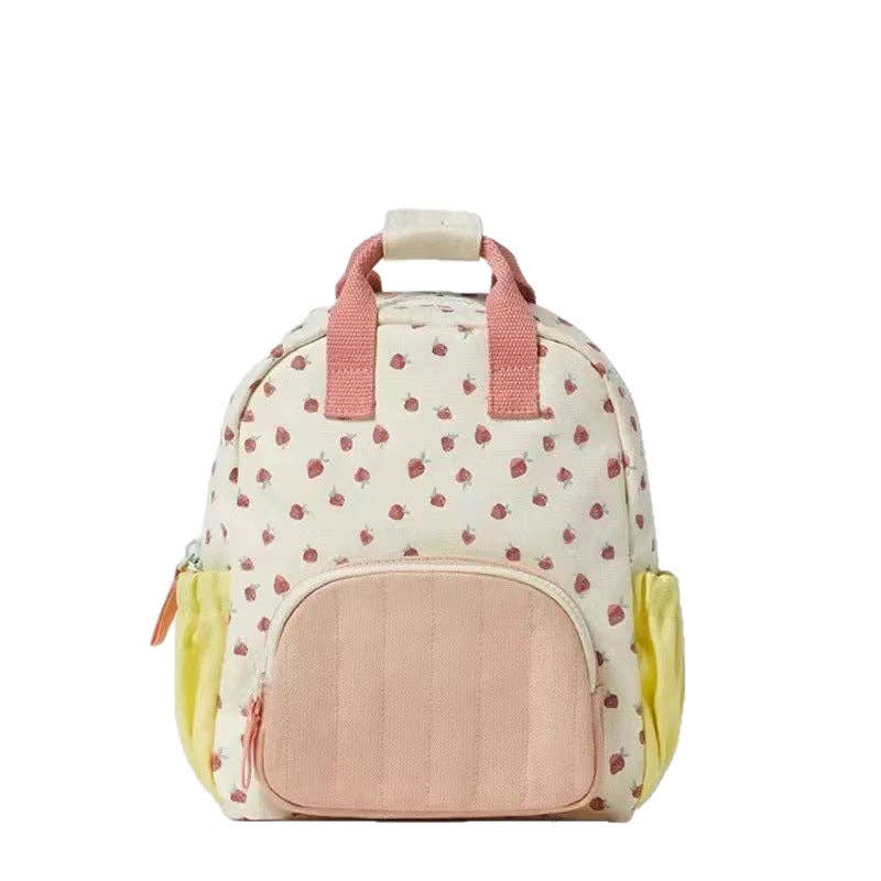 Strawberry Print Backpack Lightweight Casual Canvas Bag