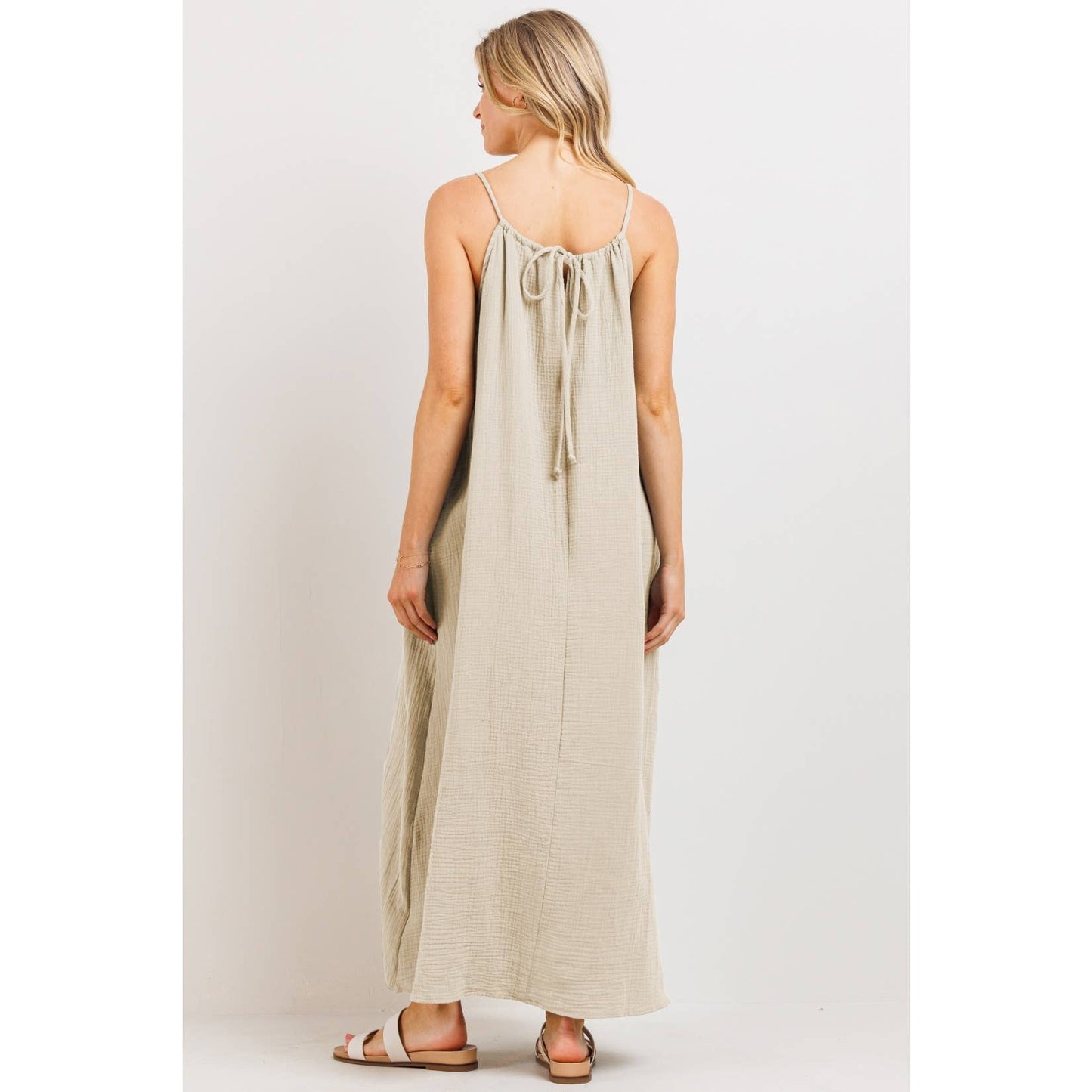 Cotton Halter Maternity Column Maxi Dress