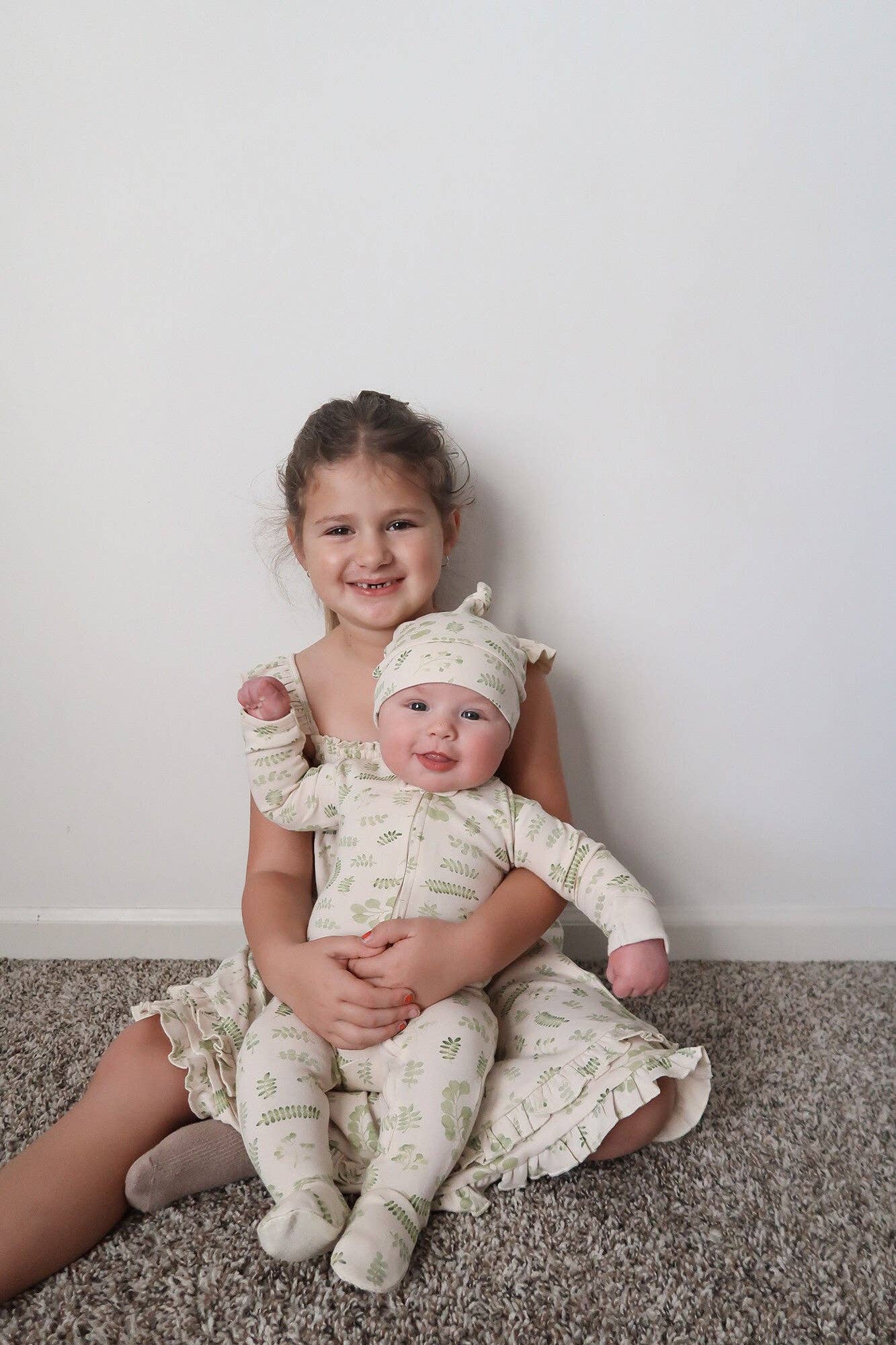 Kids' Organic Smocked Summer Dress in Stone Botanica