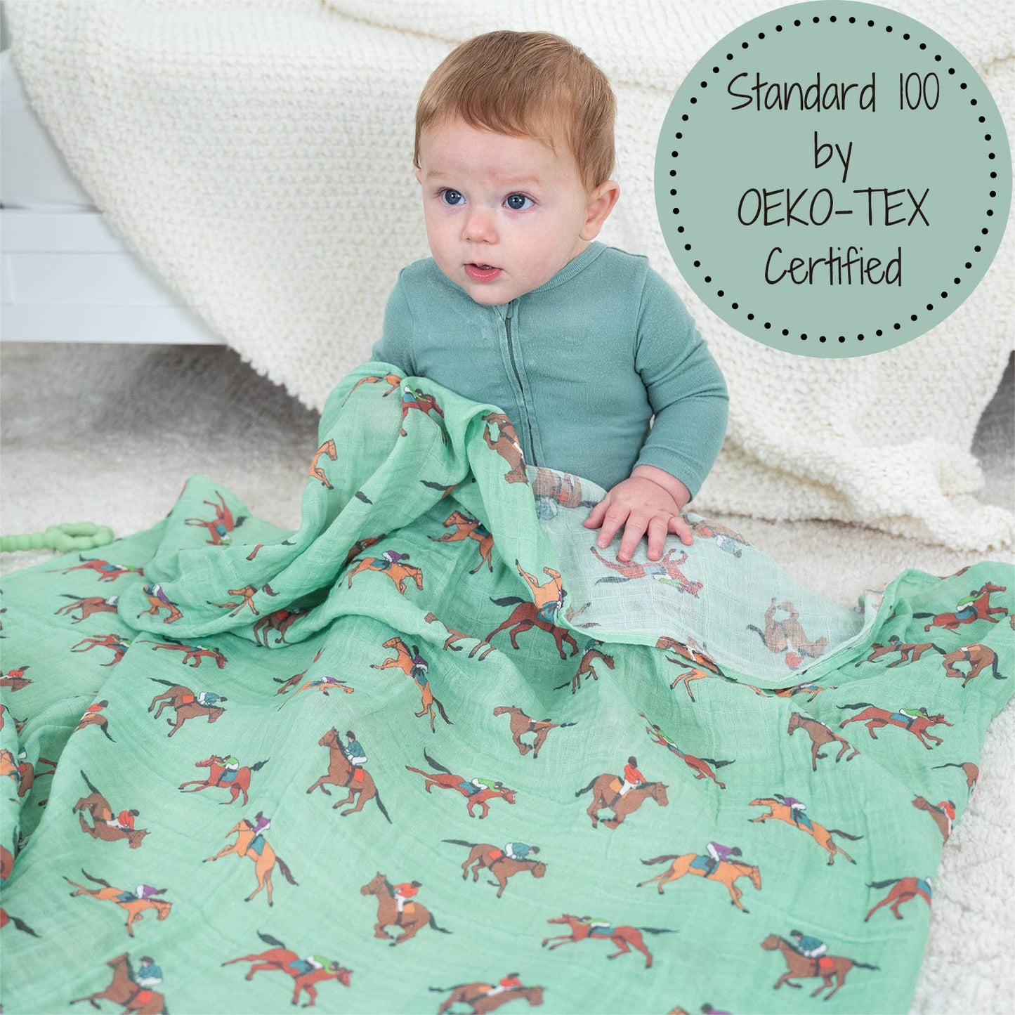 Derby Days Horse Racing Theme Baby Muslin Swaddle Blanket