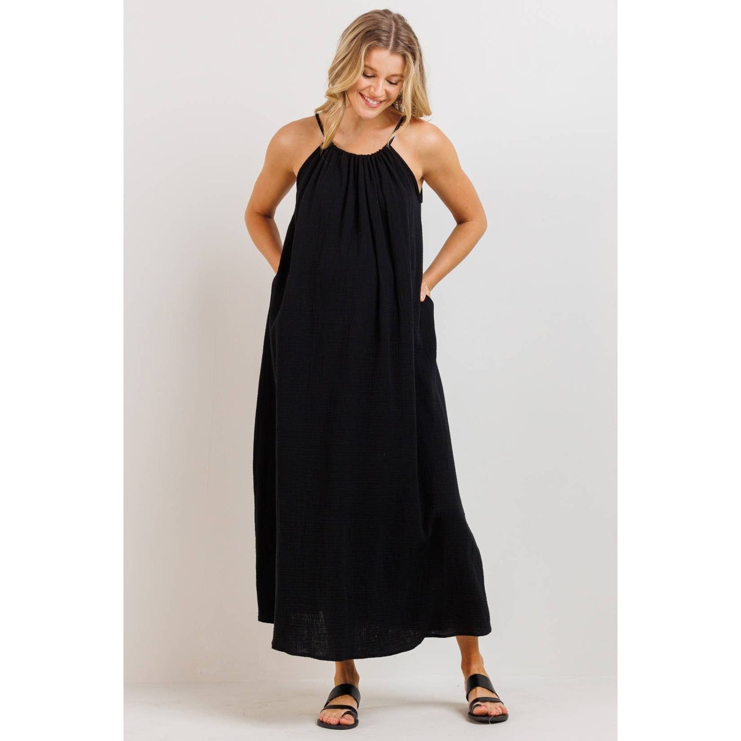 Cotton Halter Maternity Column Maxi Dress