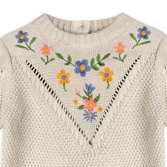 Ivy Floral Embr Tex Knit Baby Pullover (Organic Cotton)