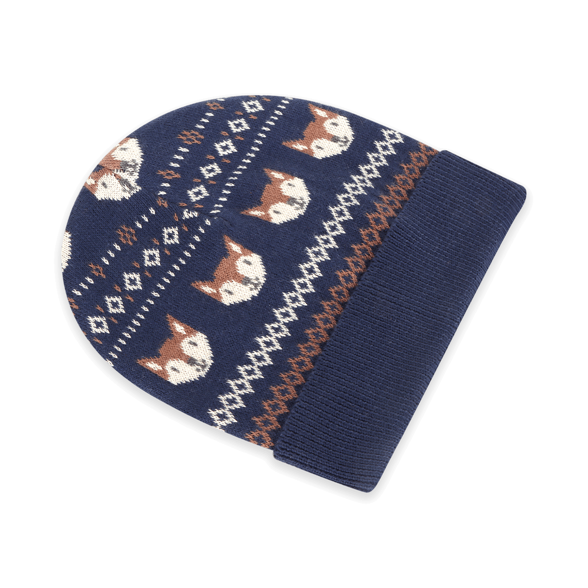 Fox Fair Isle Knit Round Baby Beanie (Organic Cotton)