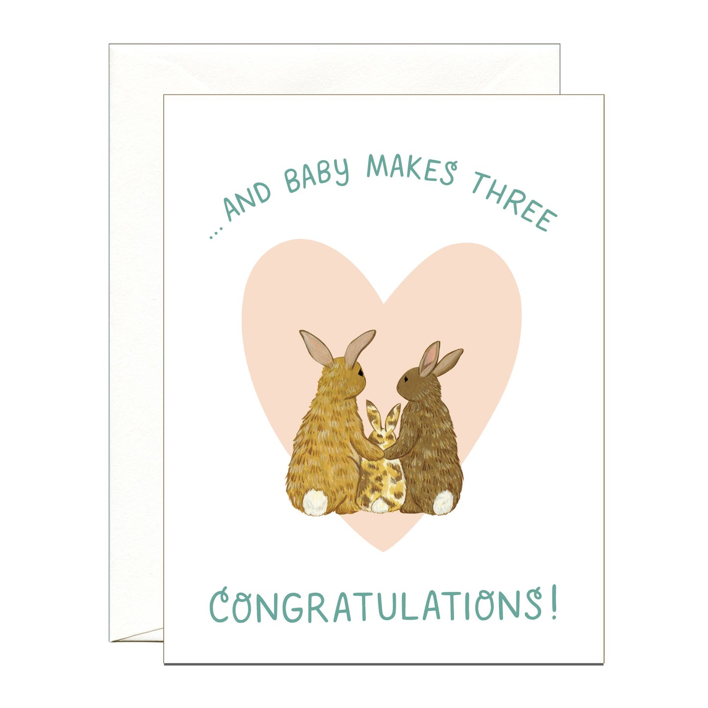 Bunny Makes Three, Pink Heart Baby Card