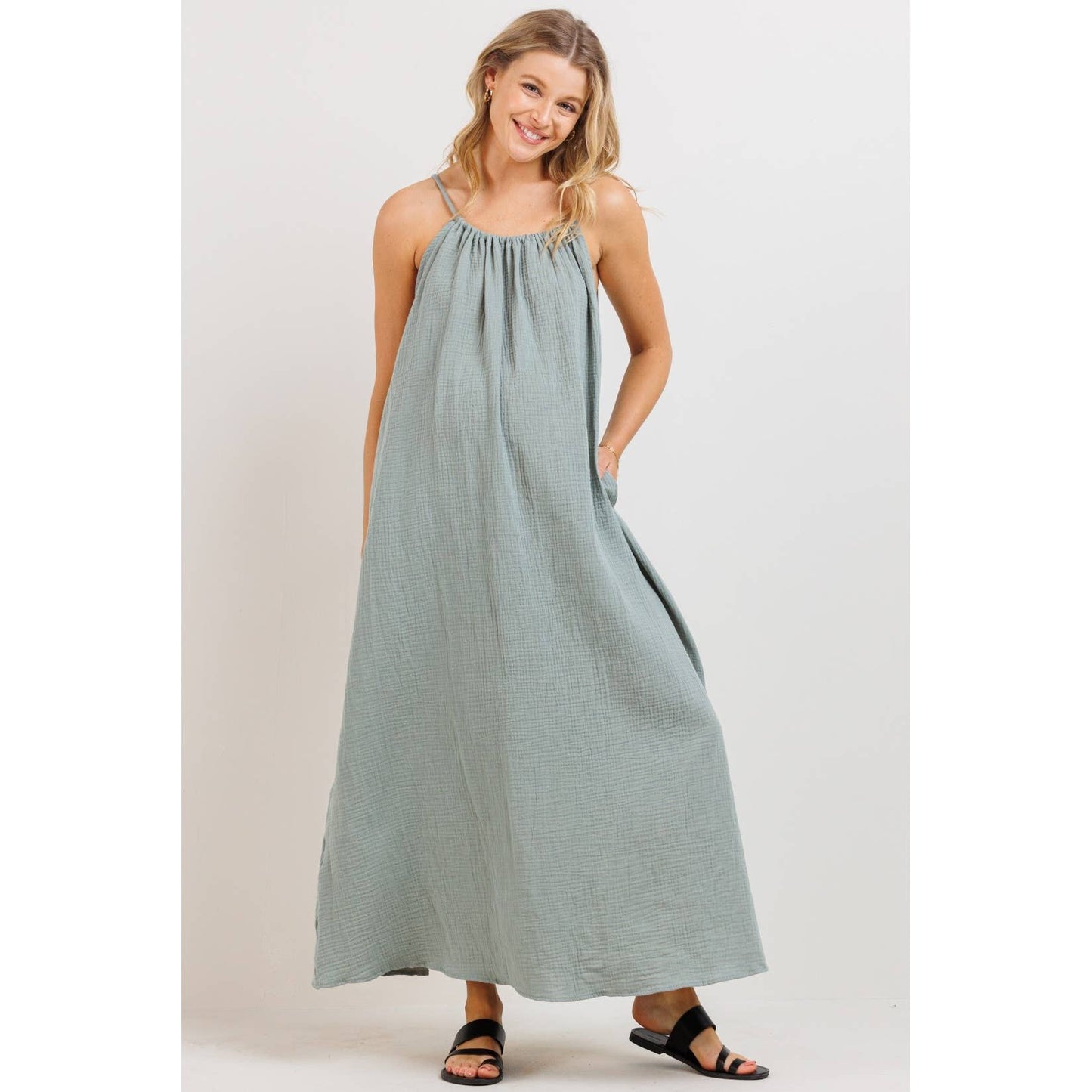 Cotton Halter Maternity Column Maxi Dress