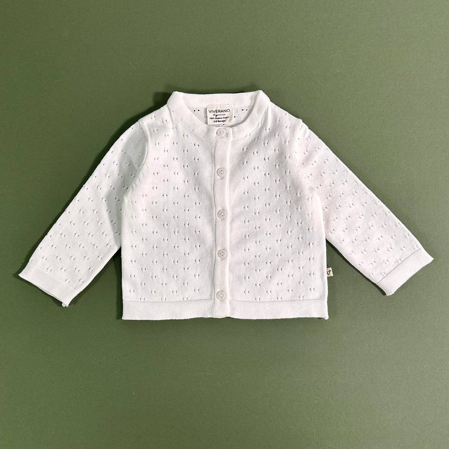 Dove White Pointelle Knit Baby Cardigan (Organic)