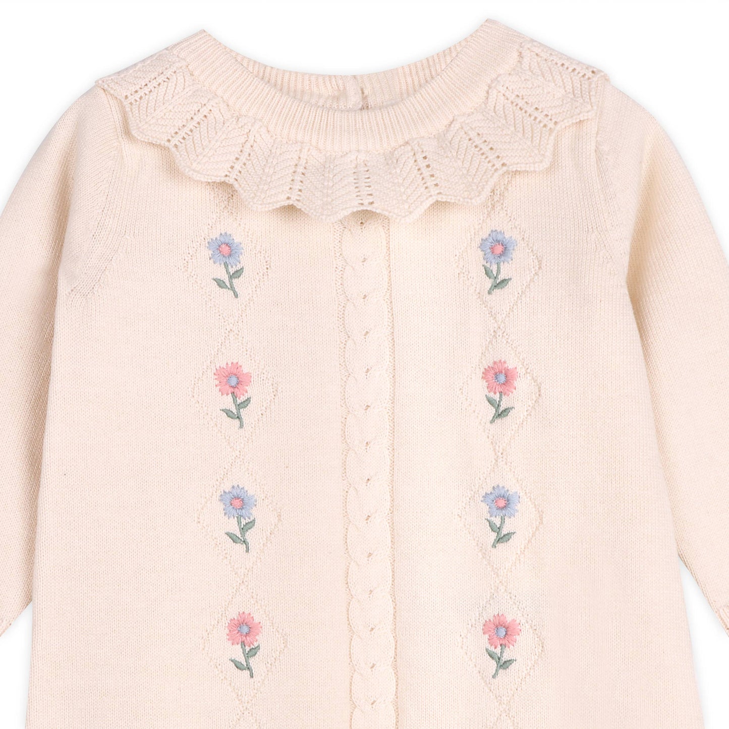 Floral Embroidered Knit Baby Ruffle Dress (Organic Cotton)