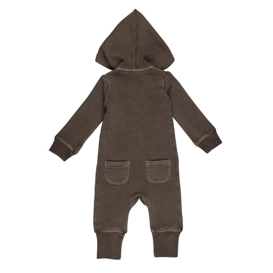 Organic Cozy Zipper Romper in Bark