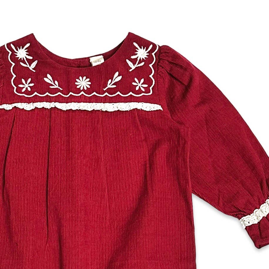 Embroidered Corduroy Festive Baby Jumpsuit (Organic)