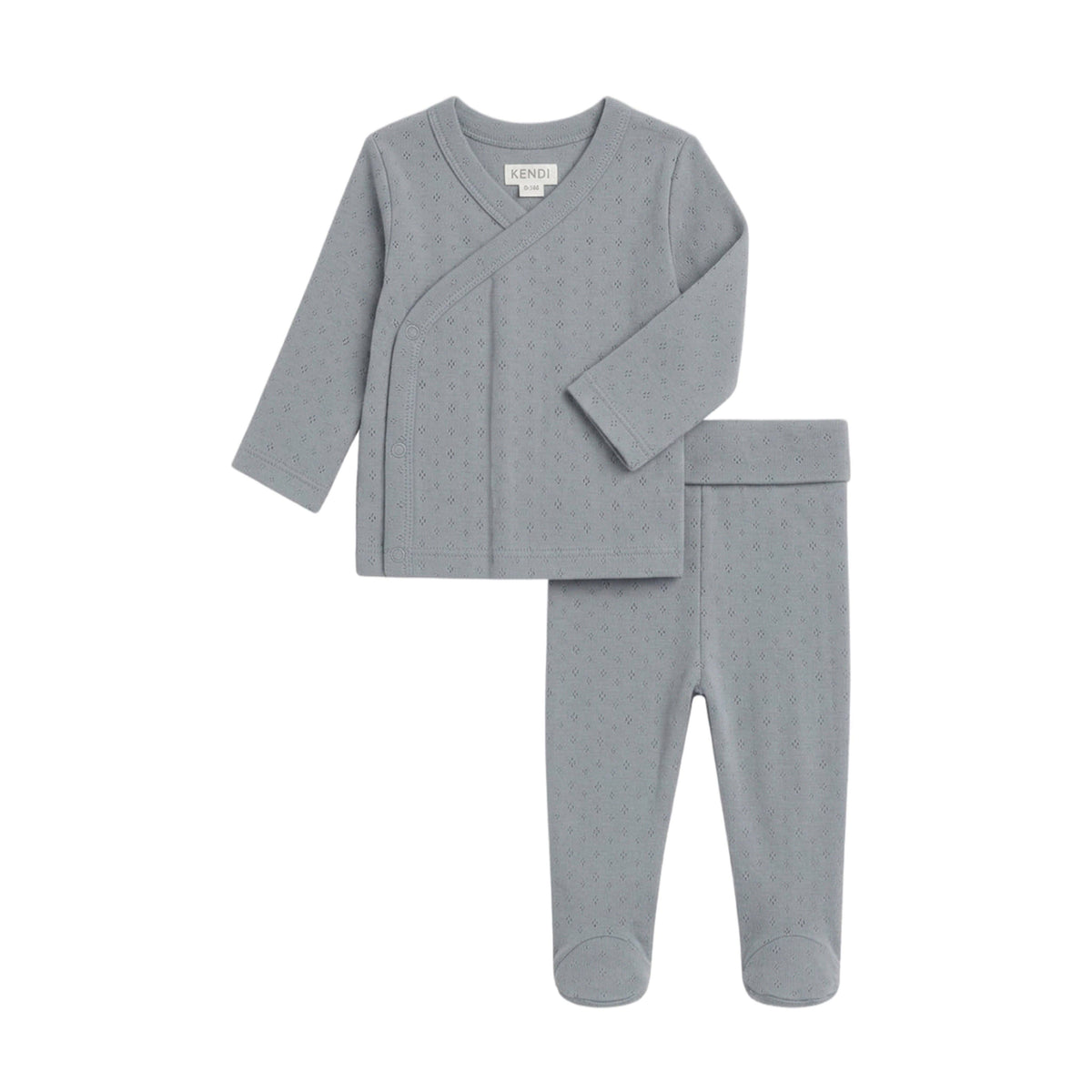 Darie Pointelle Kimono Top and Pant Set - Bluen