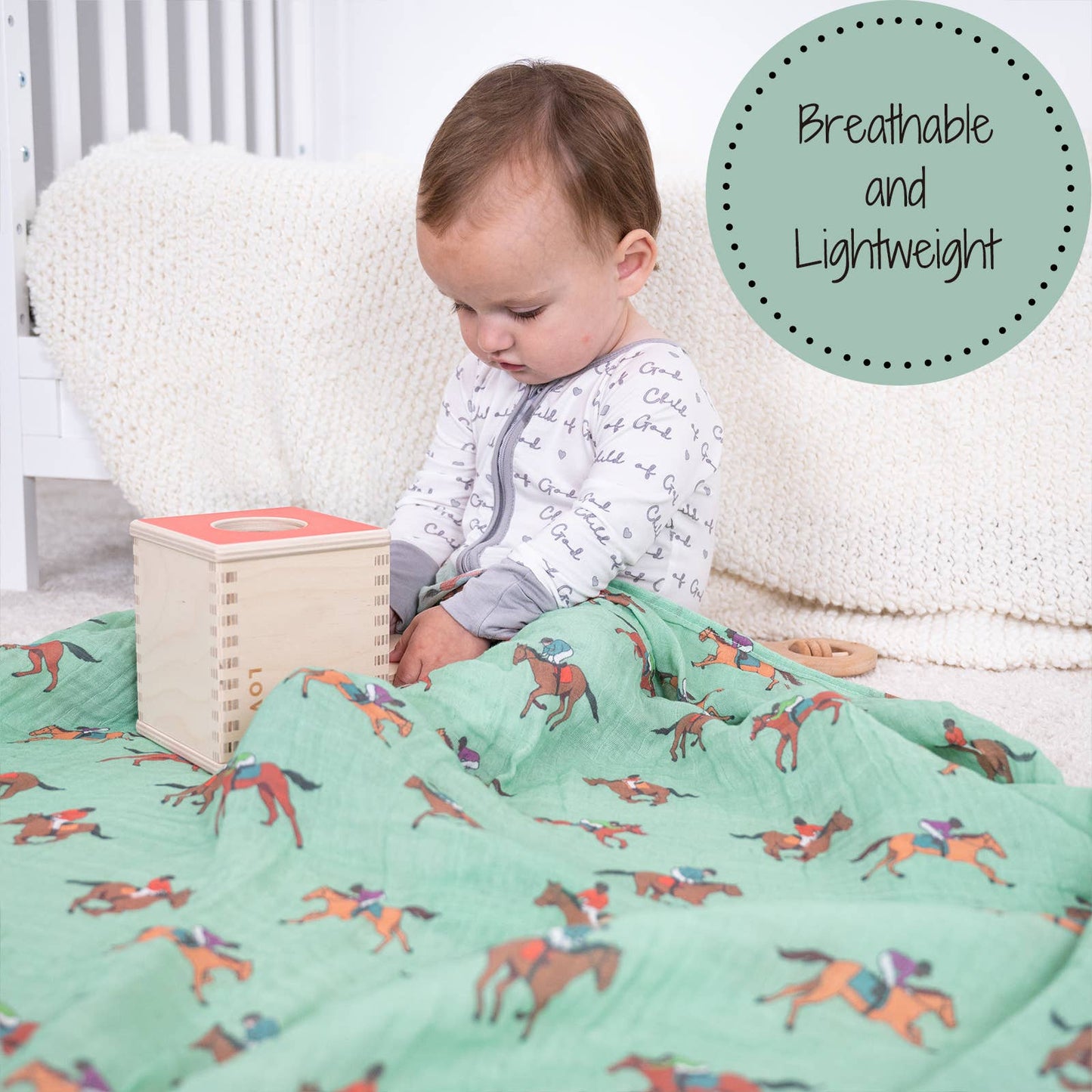 Derby Days Horse Racing Theme Baby Muslin Swaddle Blanket