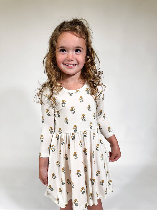 Marigold Block Print - 3/4 Sleeve Dress
