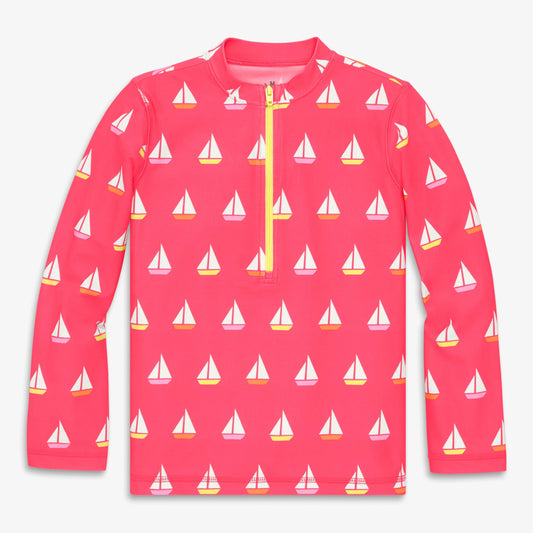 Kids half-zip rash guard in sailboats