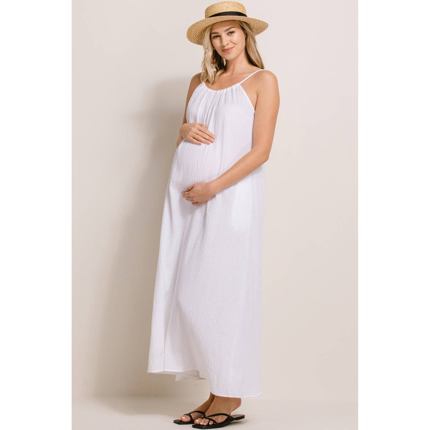 Cotton Halter Maternity Column Maxi Dress