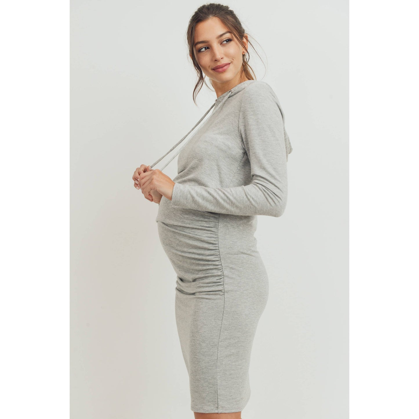 French Terry Long Sleeve Maternity Hooded Dress