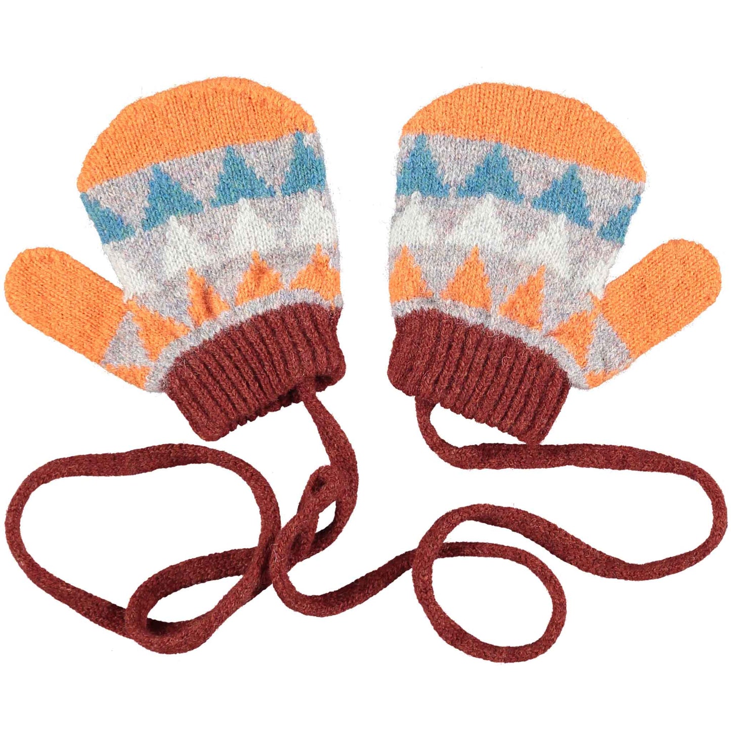 Kids' Patterned Lambswool Mittens: Fair isle - denim blue