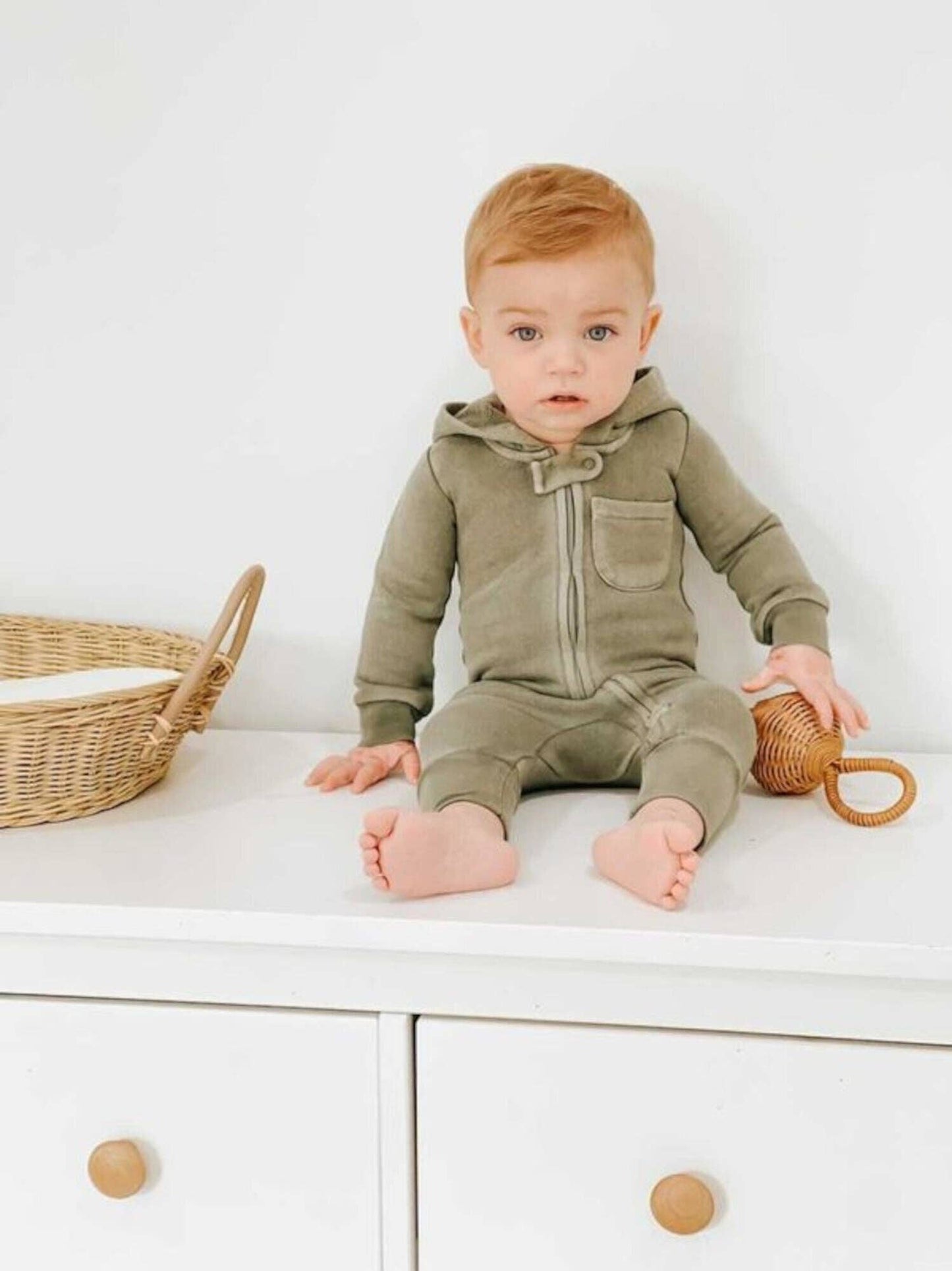 Organic Cozy Zipper Romper in Hunter