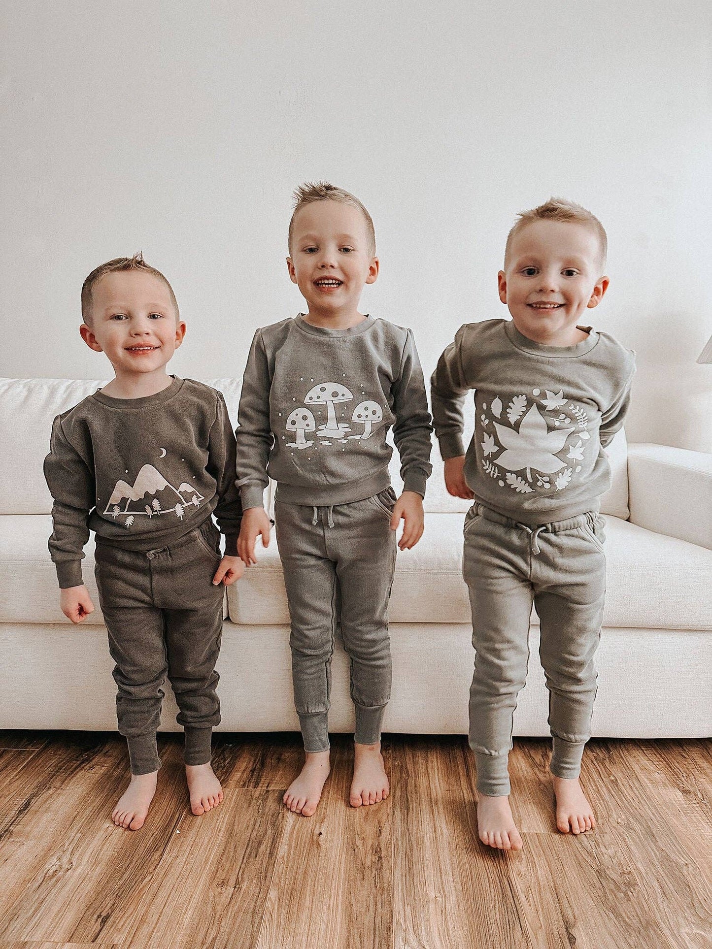Kids' Organic Cozy Graphic Sweatshirt & Jogger Set in Mist Mushrooms