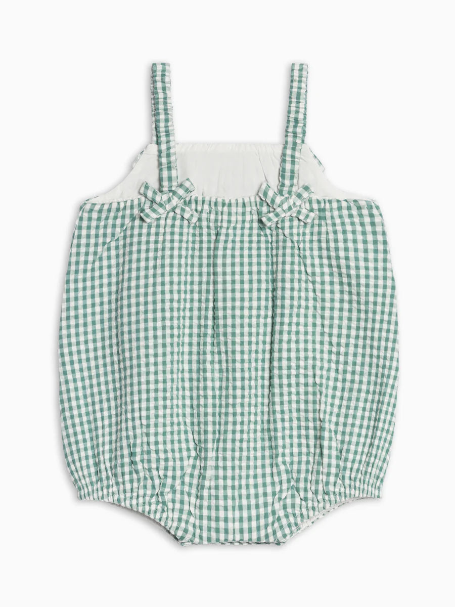 Rosalie Seersucker Ruffle Bubble Romper - Laguna Gingham