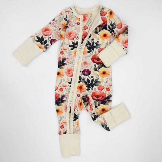 Organic Cotton Baby Pajamas Zipper Sleeper, Cassia flowers