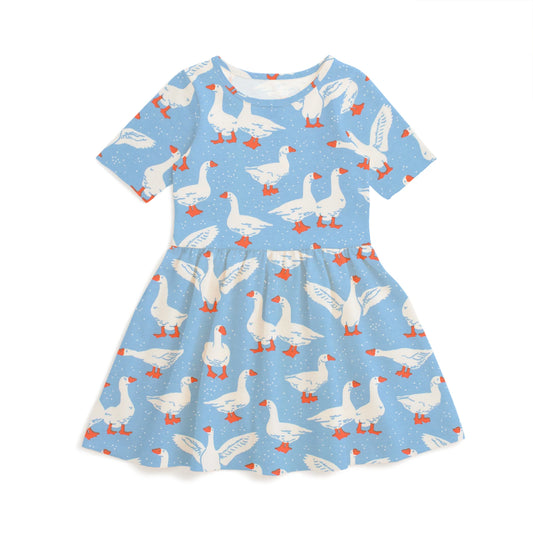 Alberta Dress - Silly Geese Blue