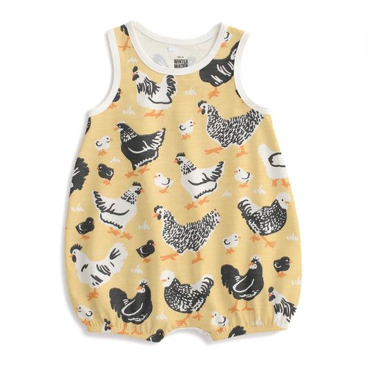 Bubble Romper - Chicken Family Yellow