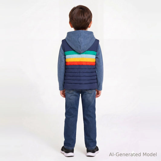 Hooded Puffer Vest Jacket | Multicolor Stripe
