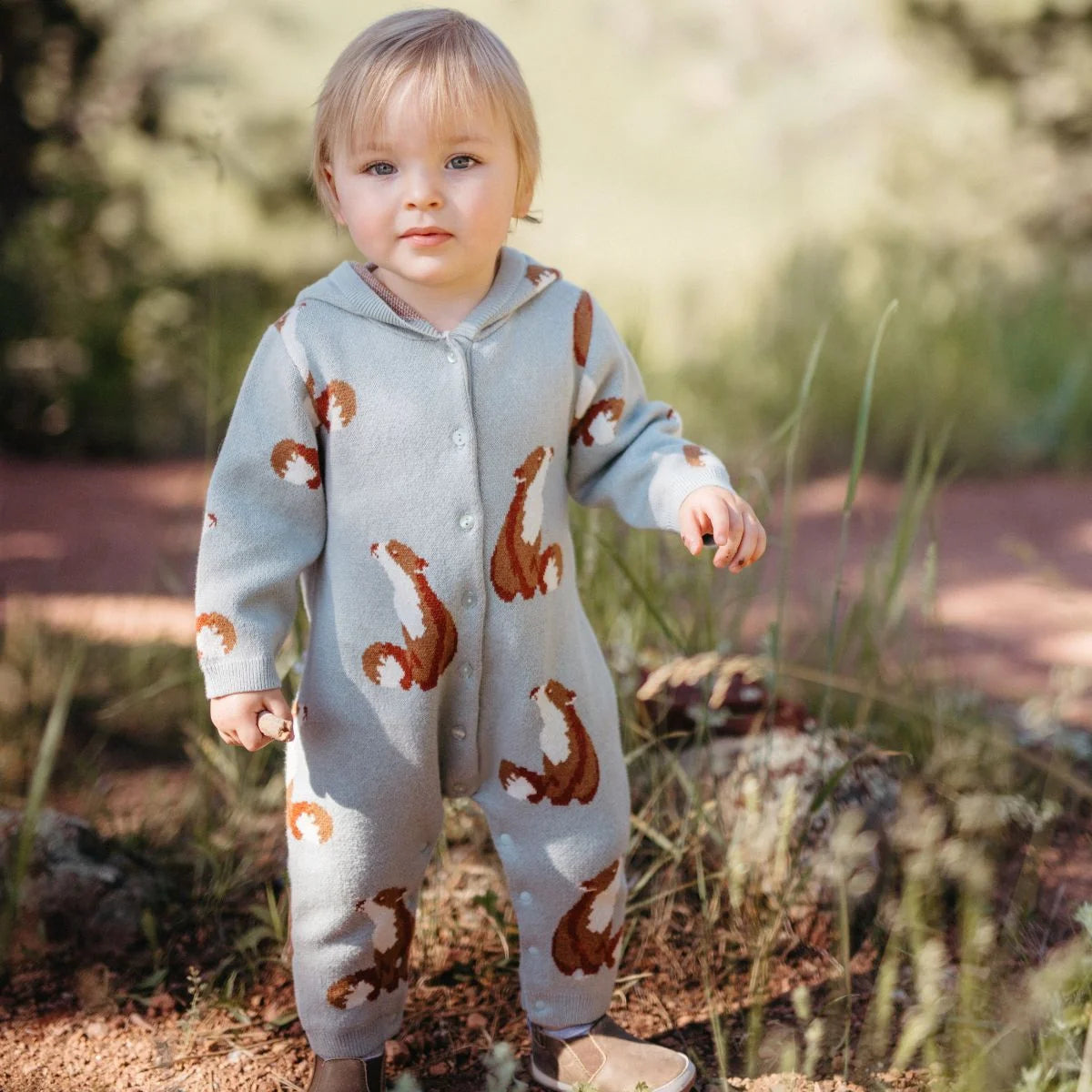 Fox Knitted Birdseye Jacquard Hooded Jumpsuit
