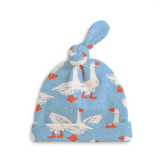 Knotted Baby Hat - Silly Geese Blue