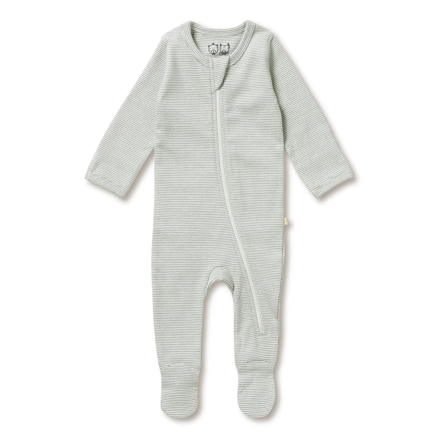 Organic Stripe Rib Zipsuit with Feet- Fern