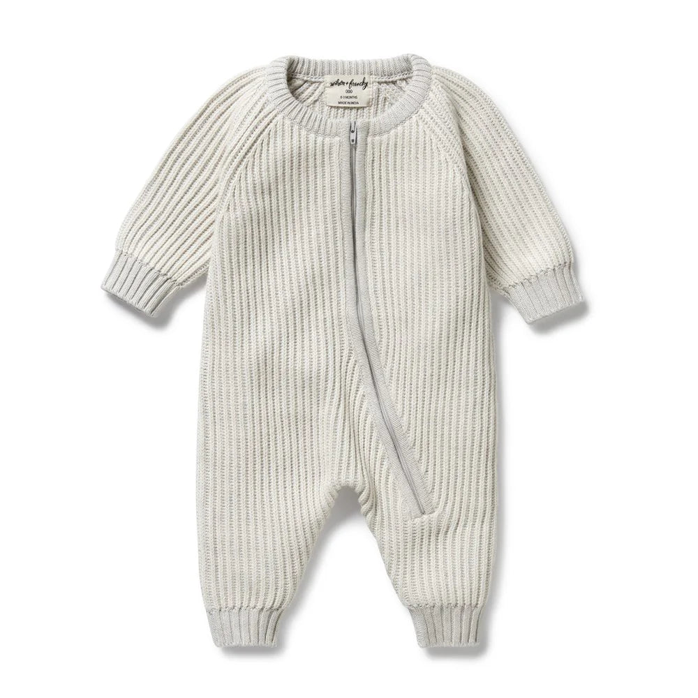 Grey Melange and Oatmeal Organic Knitted Growsuit