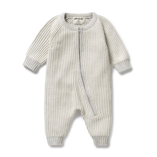 Grey Melange and Oatmeal Organic Knitted Growsuit