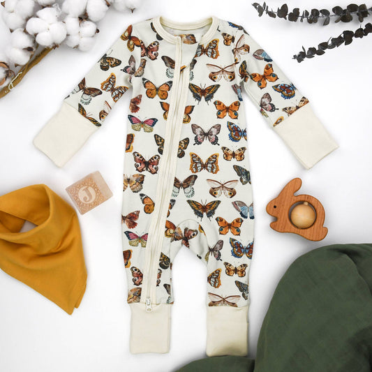 Organic Cotton Pajamas Zipper Sleeper, Butterflies