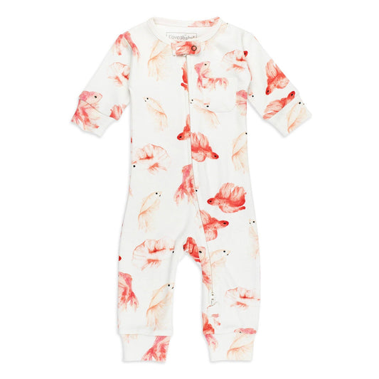 Organic Footless 2-Way Zipper Romper in Goldfish