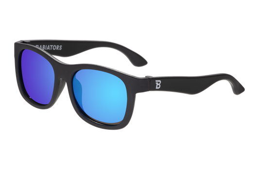 Polarized Kid and Baby Navigator Sunglasses Jet Black | Cobalt Mirrored Lens