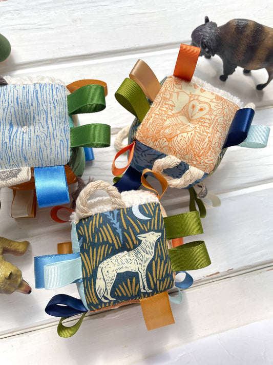 Wolf Owls Baby Plush Block Woodland Baby Taggie Gift