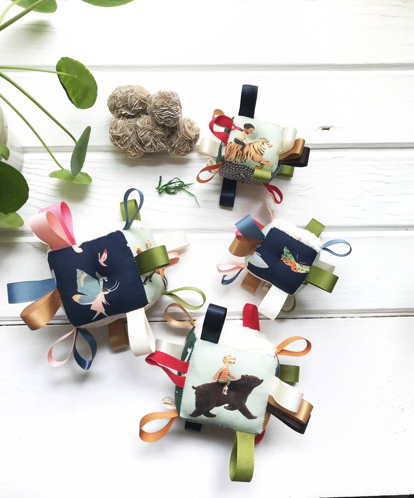 Baby Boy Tag Block Fox Llama Tiger Bear, Green Gold Red Gray