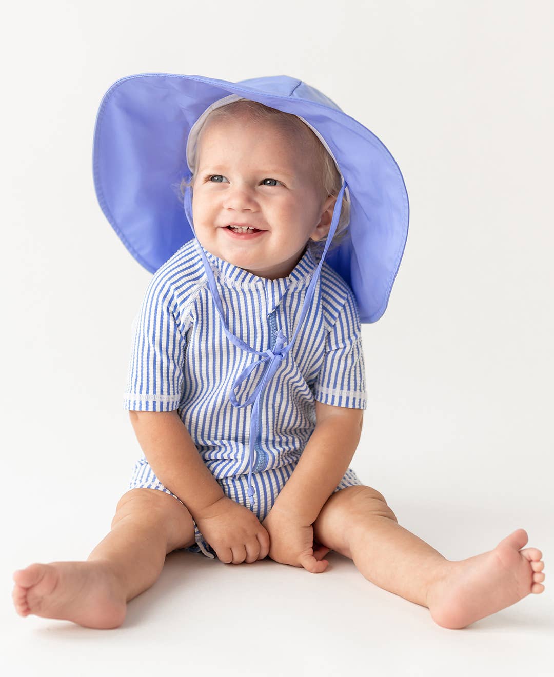 Baby Boys Periwinkle Blue Seersucker Short Sleeve One Piece Rash Guard Swimsuit
