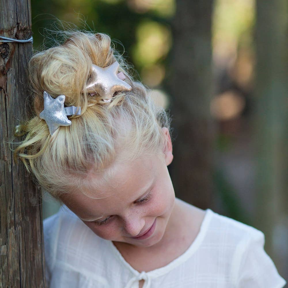 Metallic Star Hair Clip Set of 2 - Pale Gold/ Silver