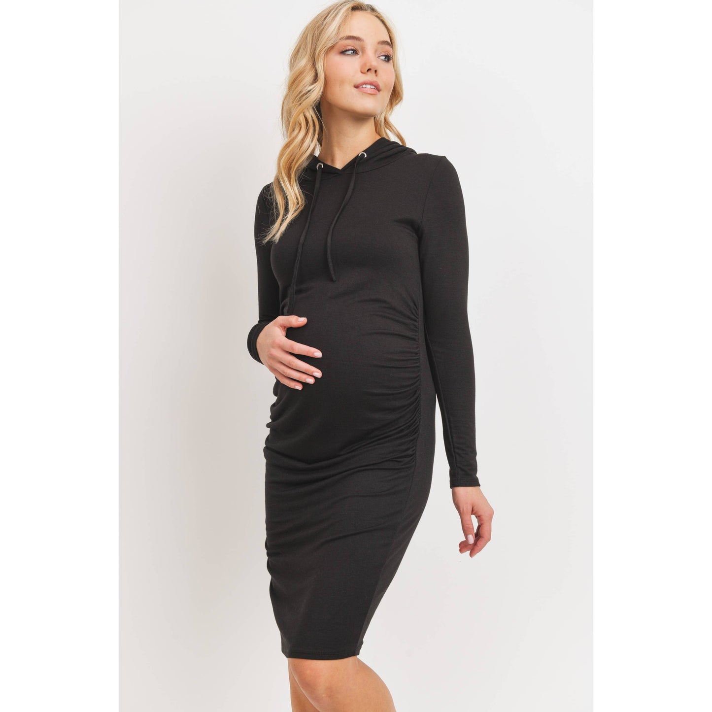 Super French Terry Midi Maternity Hoodie Dress | Two Tone Charcoal