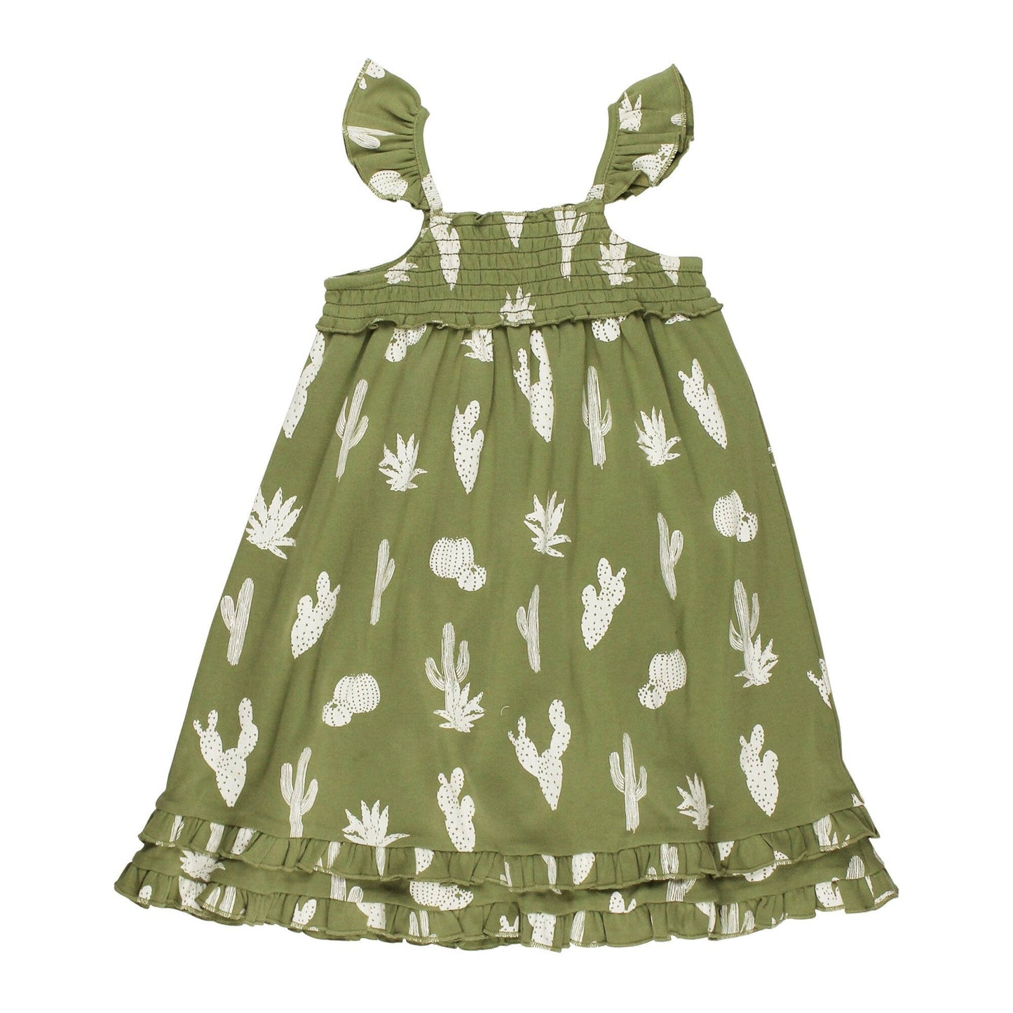 Kids' Organic Smocked Summer Dress in Sage Cactus